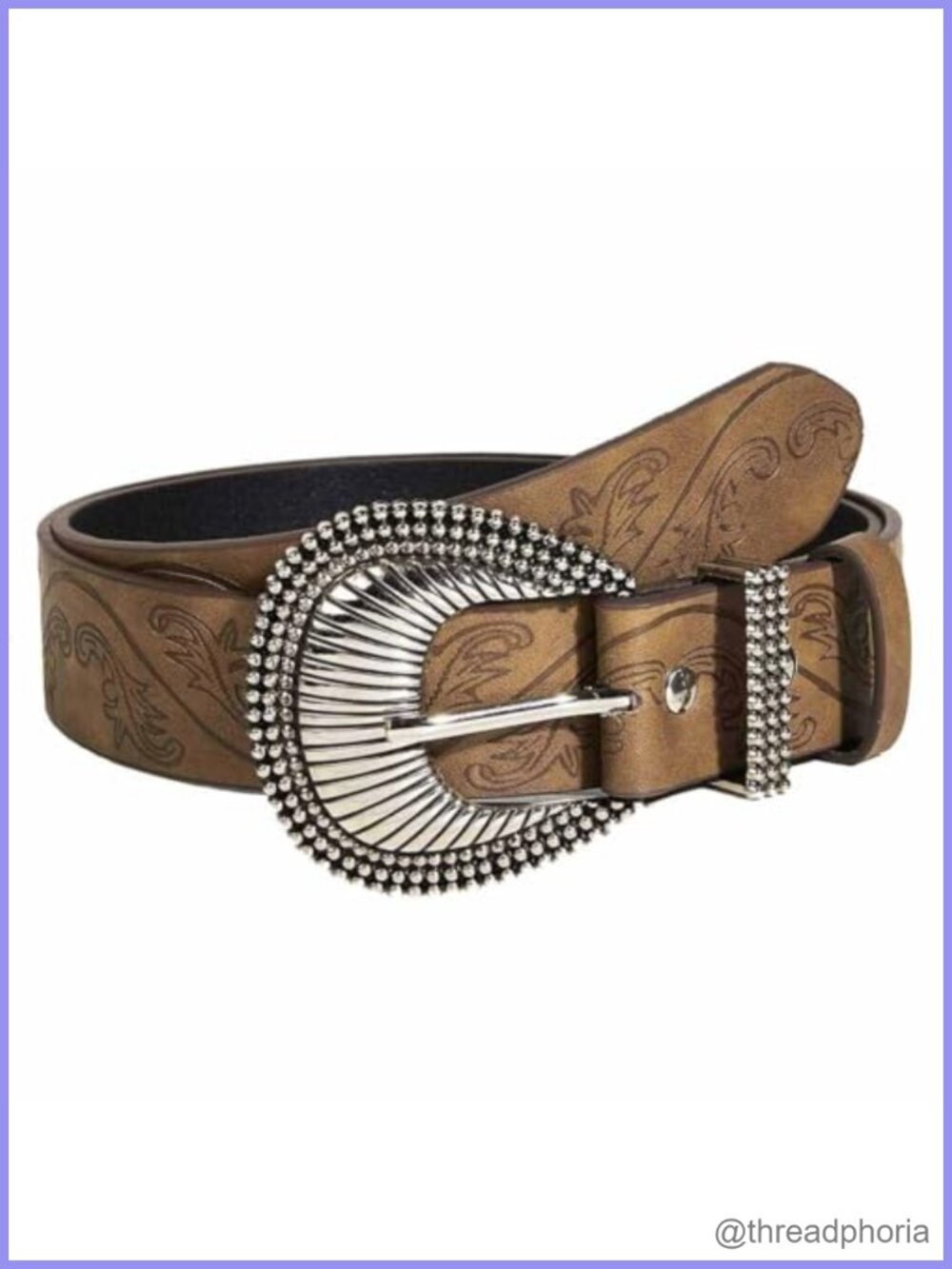 Faux Leather Western Belt with Vintage Buckle Adjustable